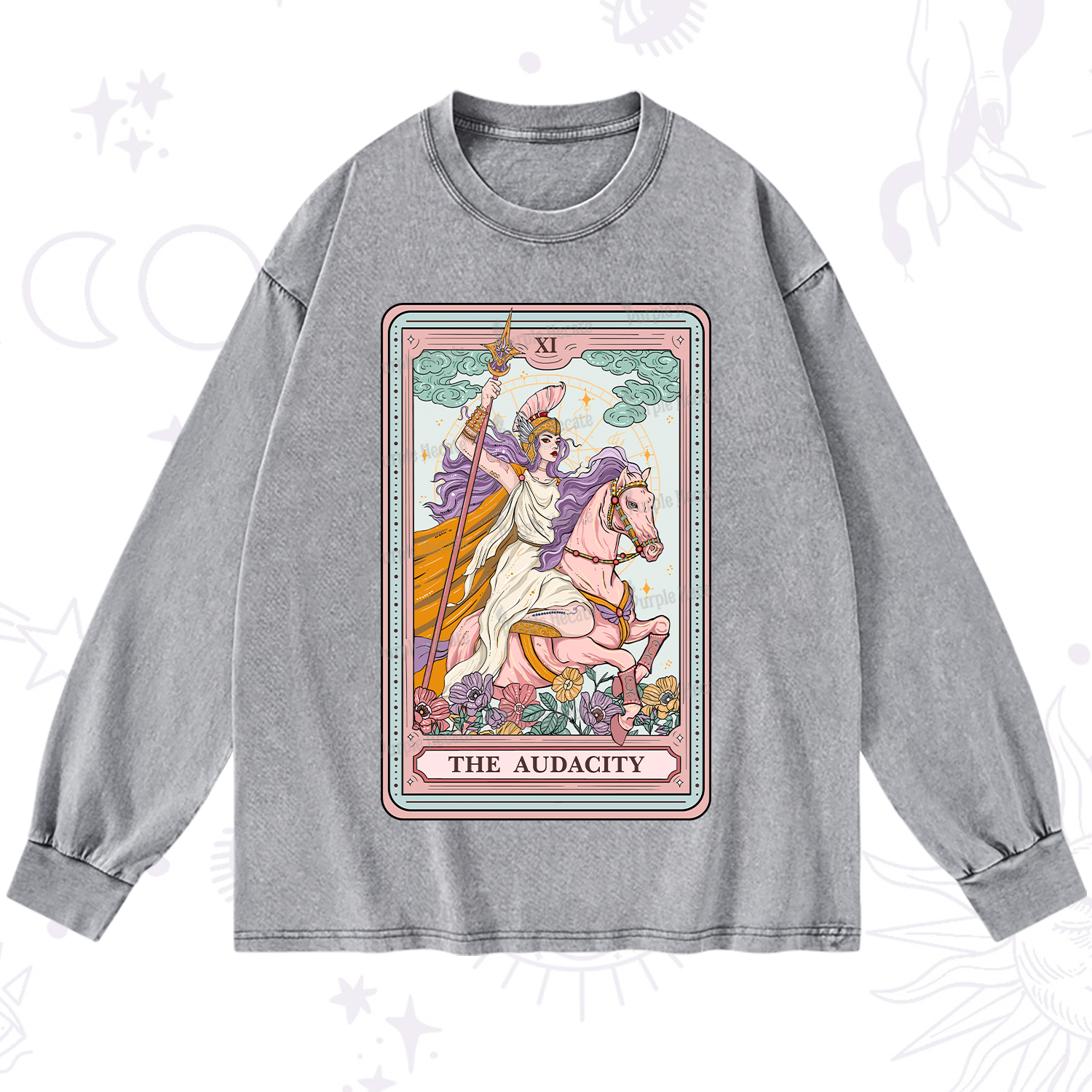 Purplehecate The Audacity Tarot Card Washed Long Sleeve Shirt