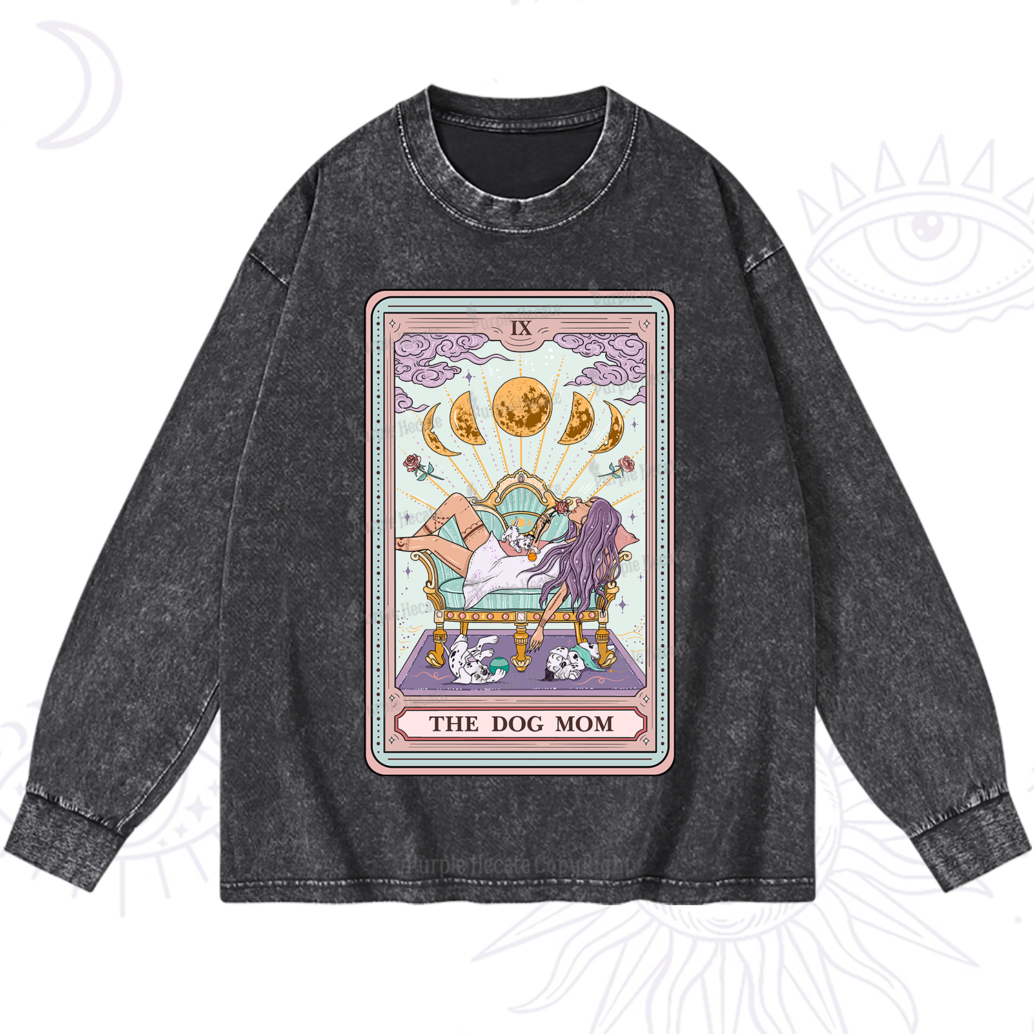 Purplehecate The Dog Mom Tarot Card Washed Long Sleeve Shirt