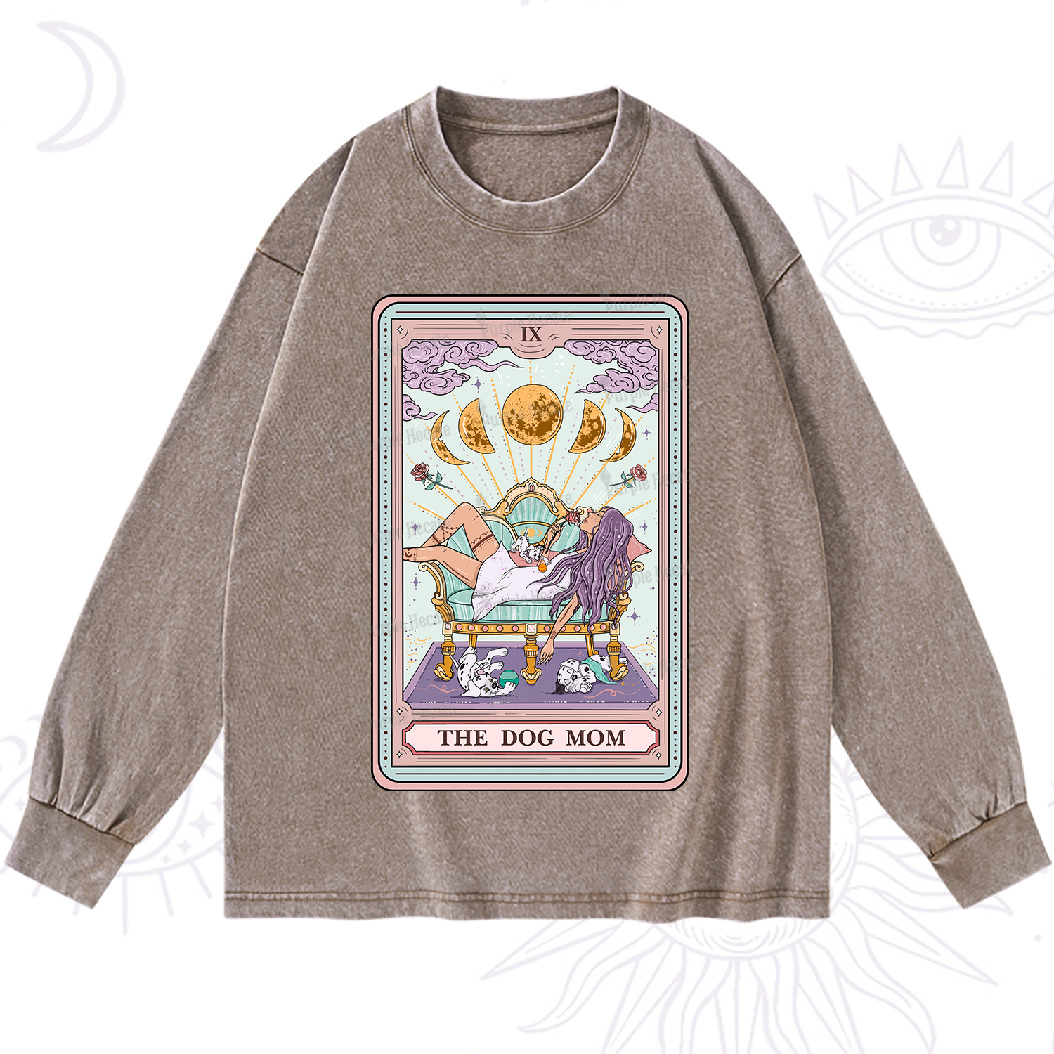 Purplehecate The Dog Mom Tarot Card Washed Long Sleeve Shirt
