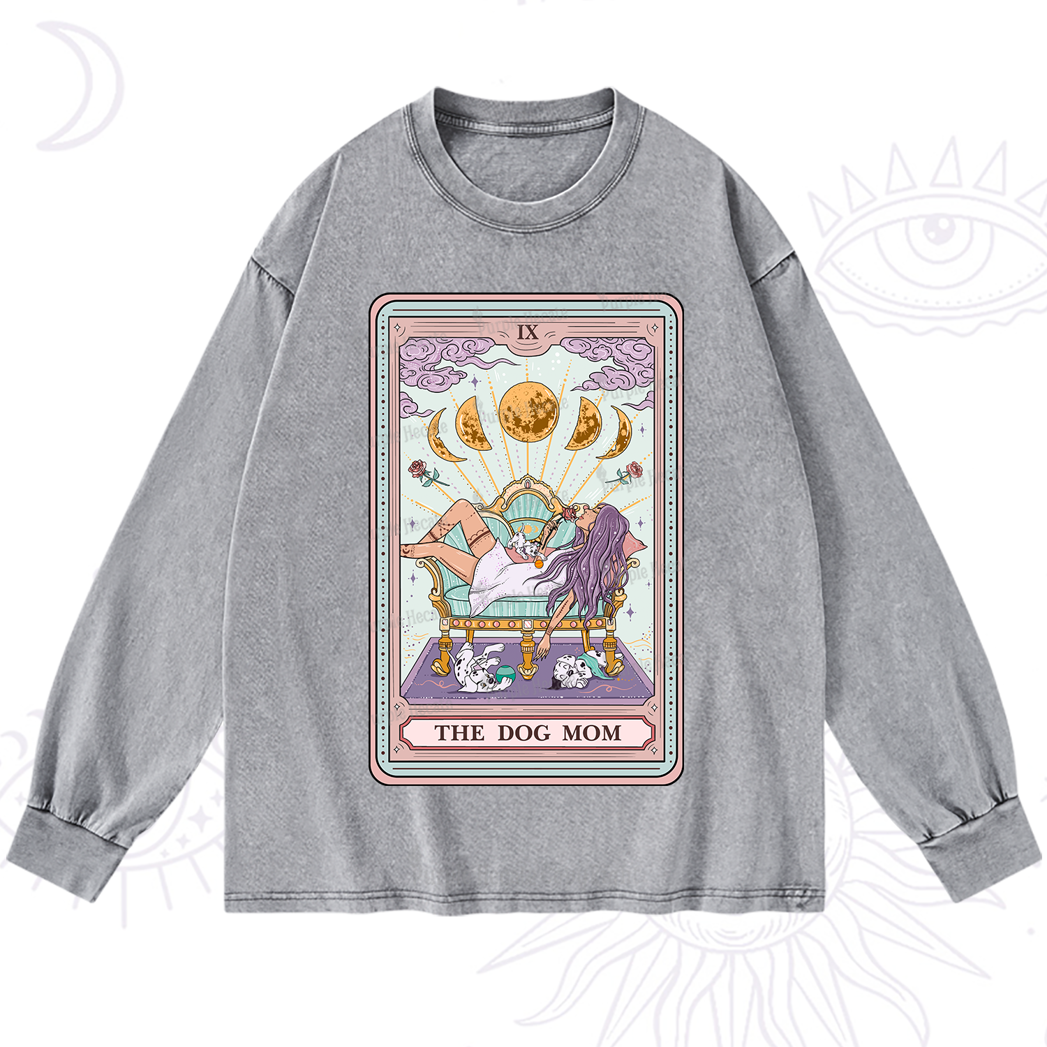 Purplehecate The Dog Mom Tarot Card Washed Long Sleeve Shirt