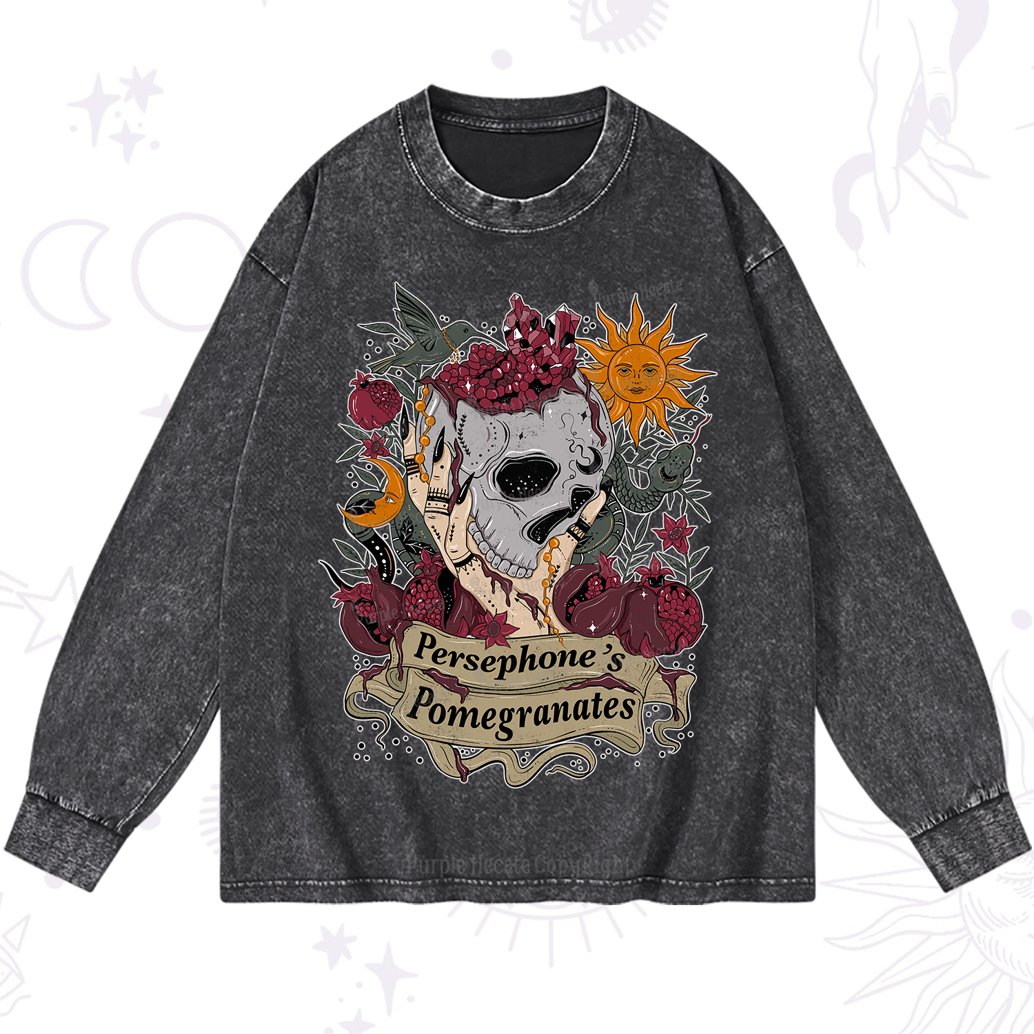 Purplehecate Persephone's Pomegranates Washed Long Sleeve Shirt