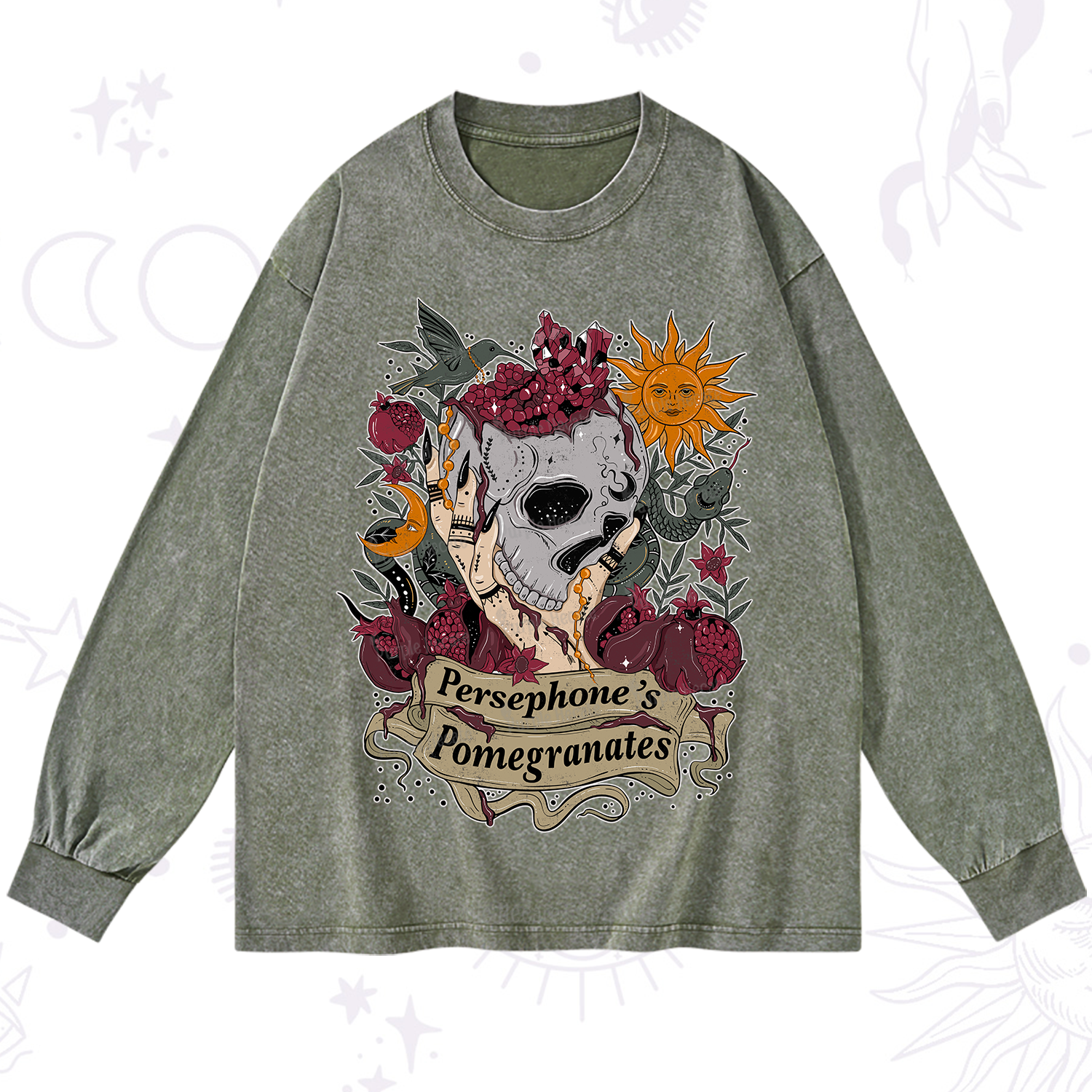 Purplehecate Persephone's Pomegranates Washed Long Sleeve Shirt