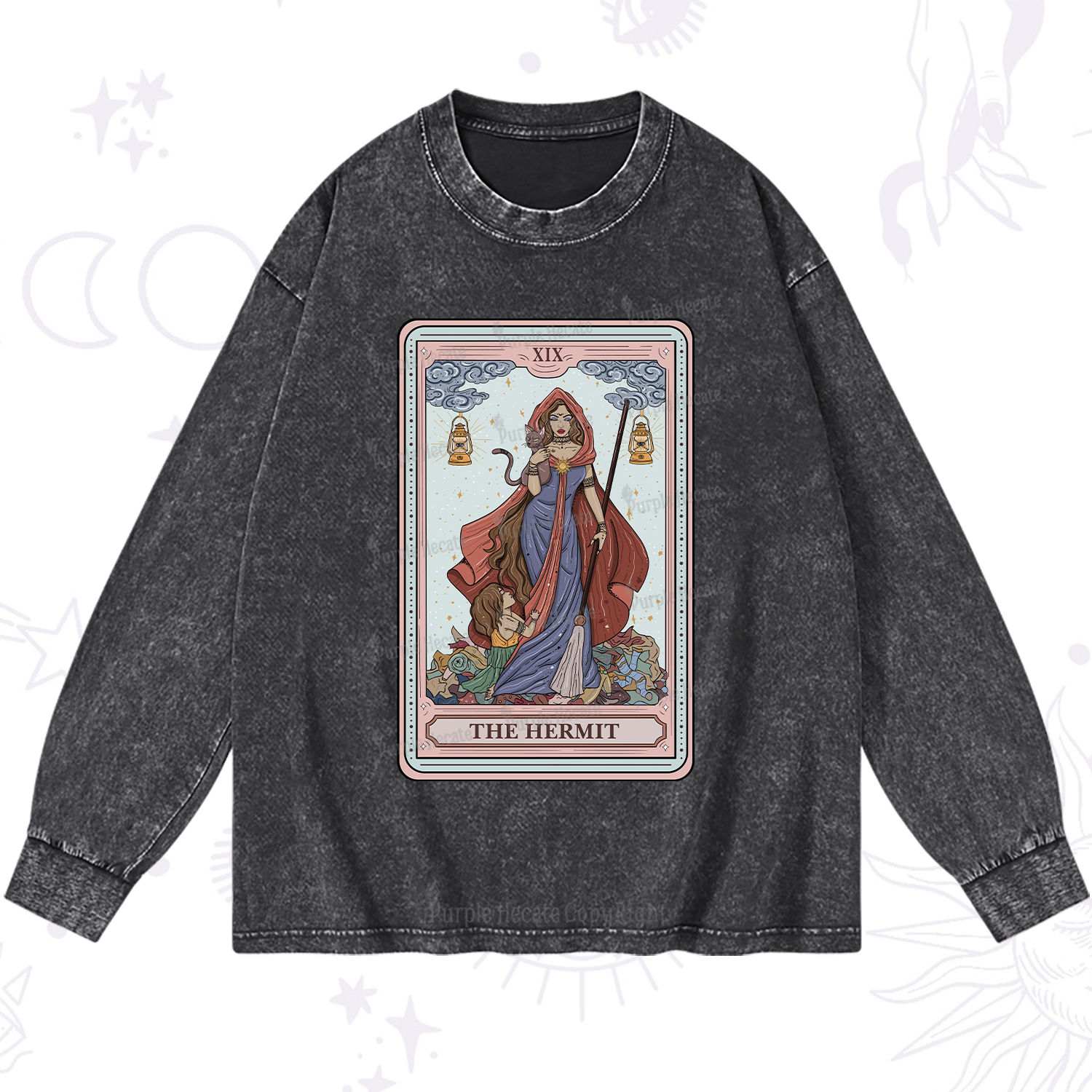 Purplehecate The Hermit Tarot Card Washed Long Sleeve Shirt
