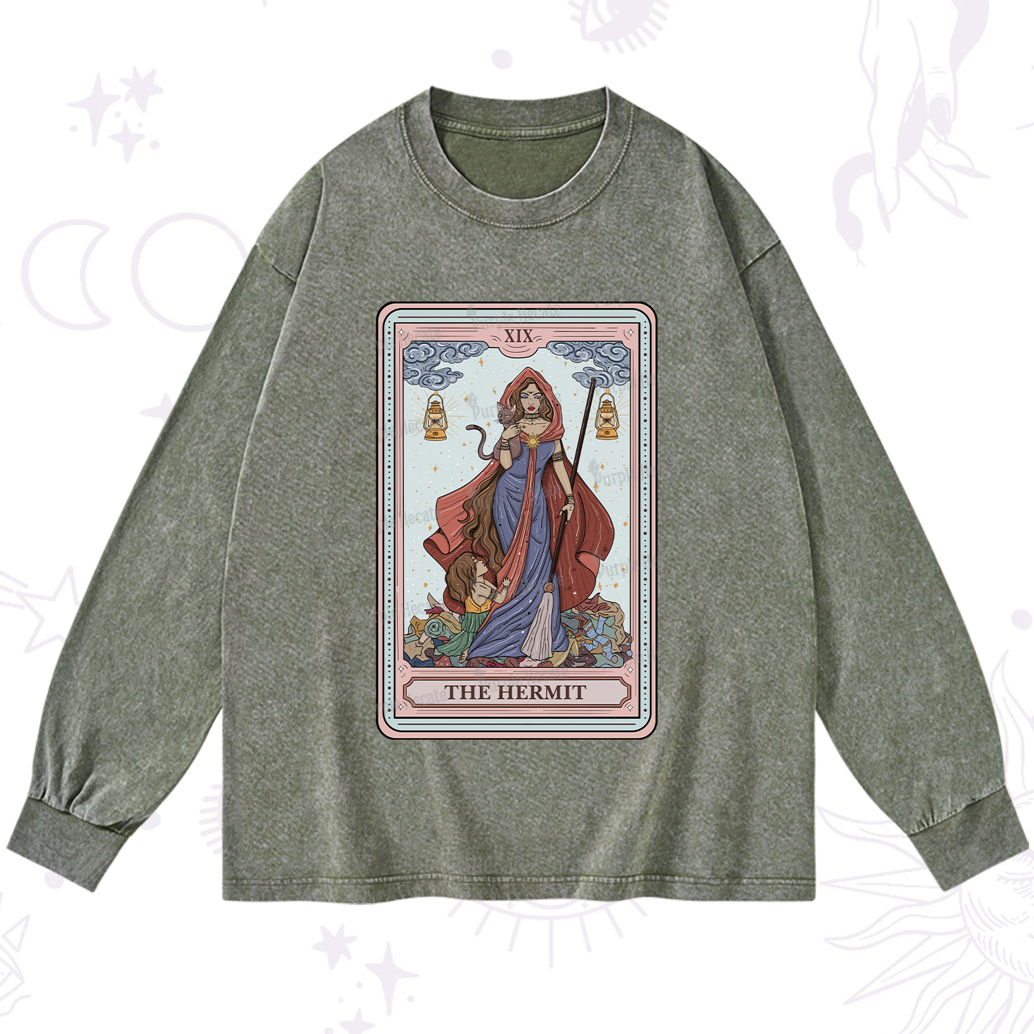 Purplehecate The Hermit Tarot Card Washed Long Sleeve Shirt