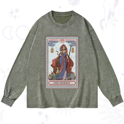Purplehecate The Hermit Tarot Card Washed Long Sleeve Shirt