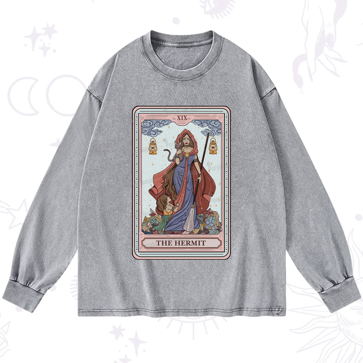 Purplehecate The Hermit Tarot Card Washed Long Sleeve Shirt