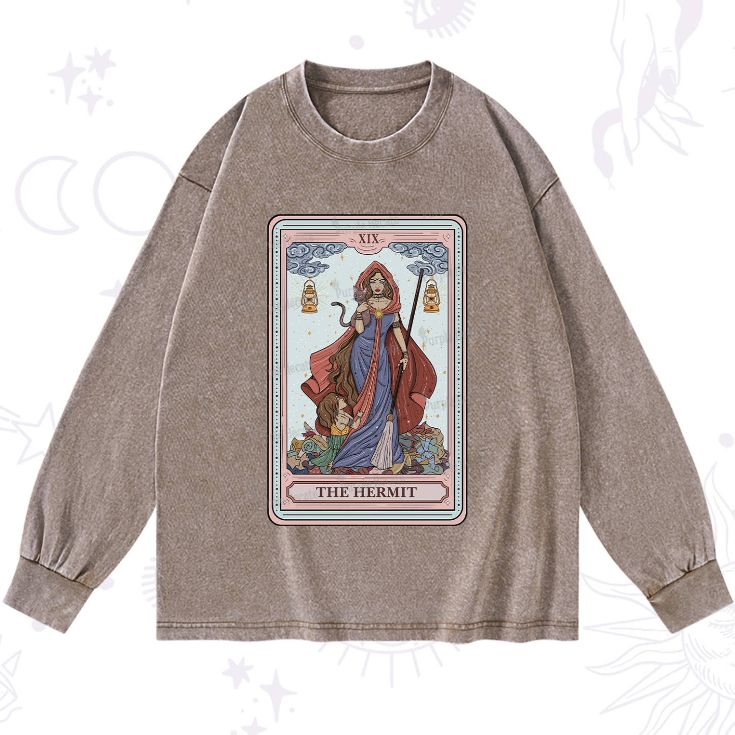 Purplehecate The Hermit Tarot Card Washed Long Sleeve Shirt