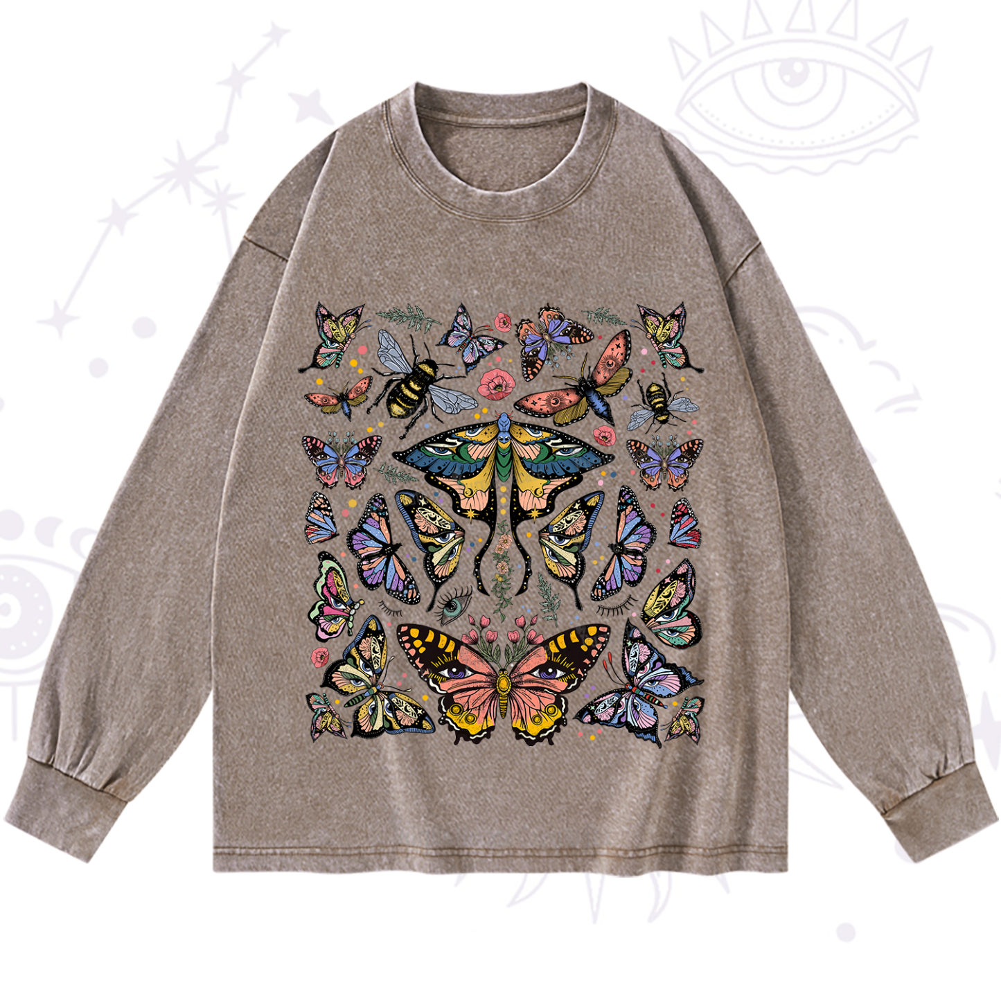 Purplehecate Mystical Butterfly & Moth Washed Long Sleeve Shirt