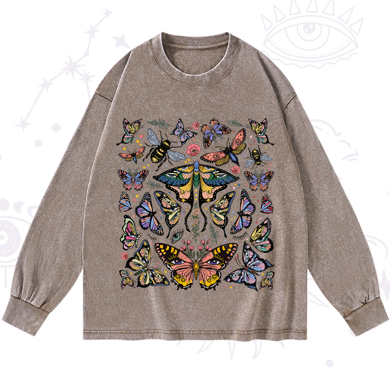 Purplehecate Mystical Butterfly & Moth Washed Long Sleeve Shirt