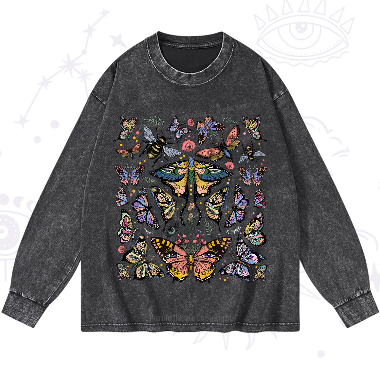 Purplehecate Mystical Butterfly & Moth Washed Long Sleeve Shirt