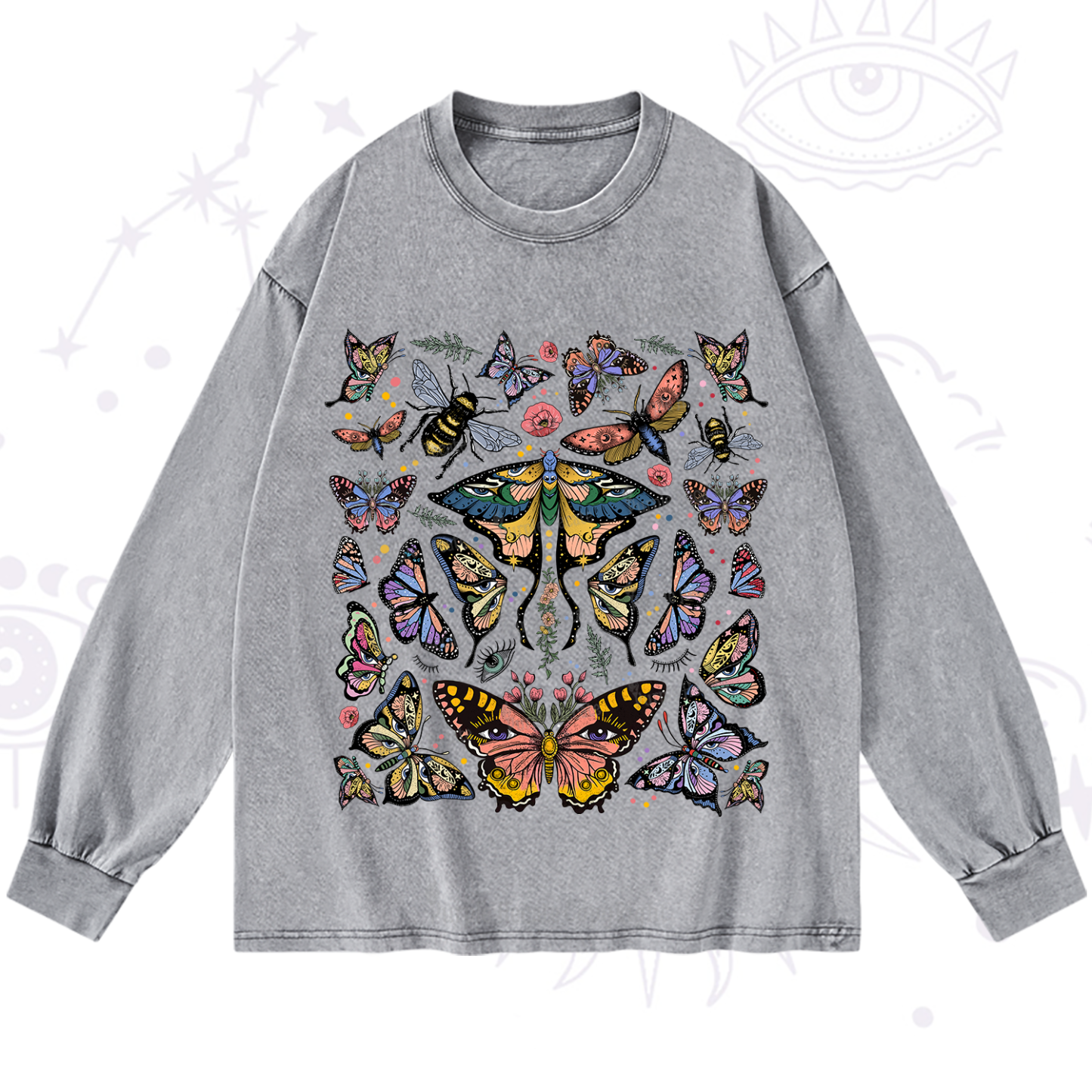 Purplehecate Mystical Butterfly & Moth Washed Long Sleeve Shirt
