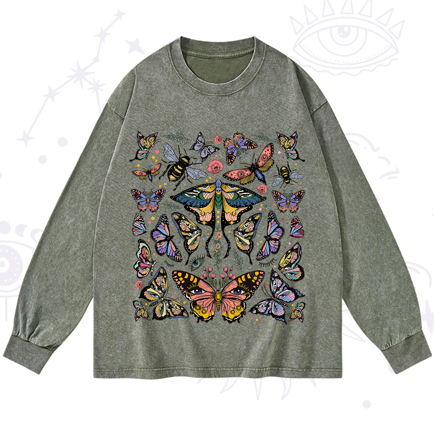 Purplehecate Mystical Butterfly & Moth Washed Long Sleeve Shirt