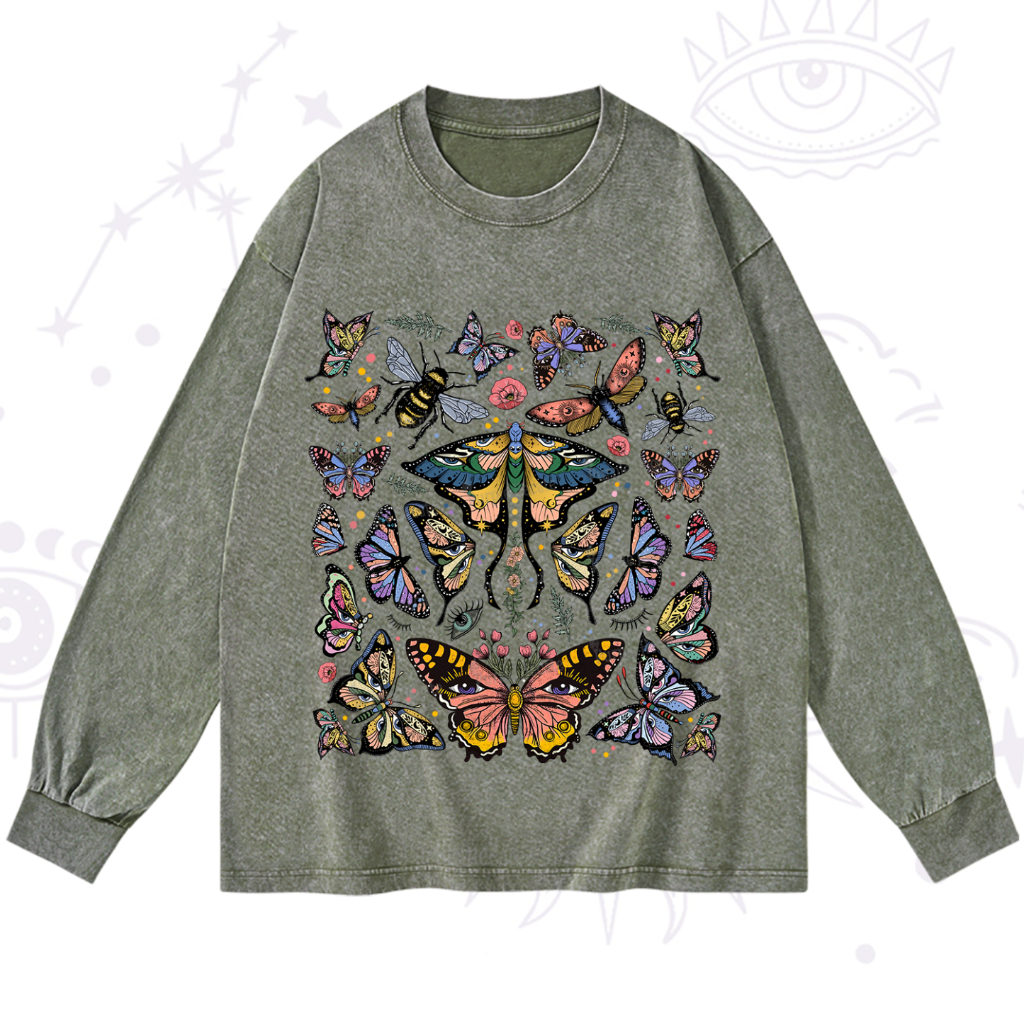 Purplehecate Mystical Butterfly & Moth Washed Long Sleeve Shirt