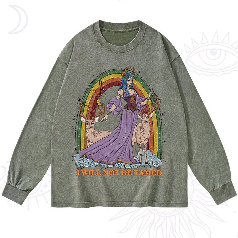 Purplehecate I Will No Be Tamed Washed Long Sleeve Shirt