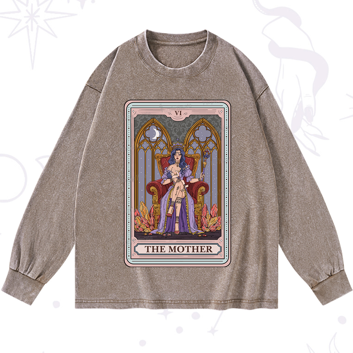 Purplehecate The Mother Tarot Card Washed Long Sleeve Shirt