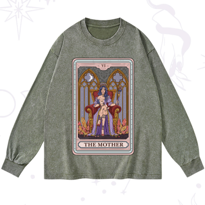 Purplehecate The Mother Tarot Card Washed Long Sleeve Shirt