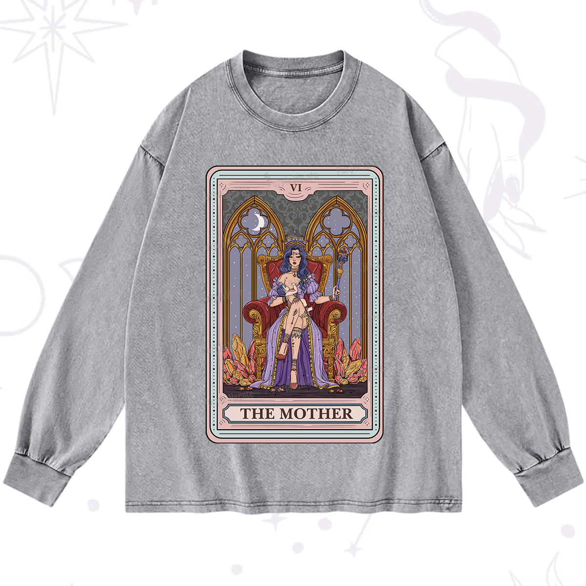 Purplehecate The Mother Tarot Card Washed Long Sleeve Shirt