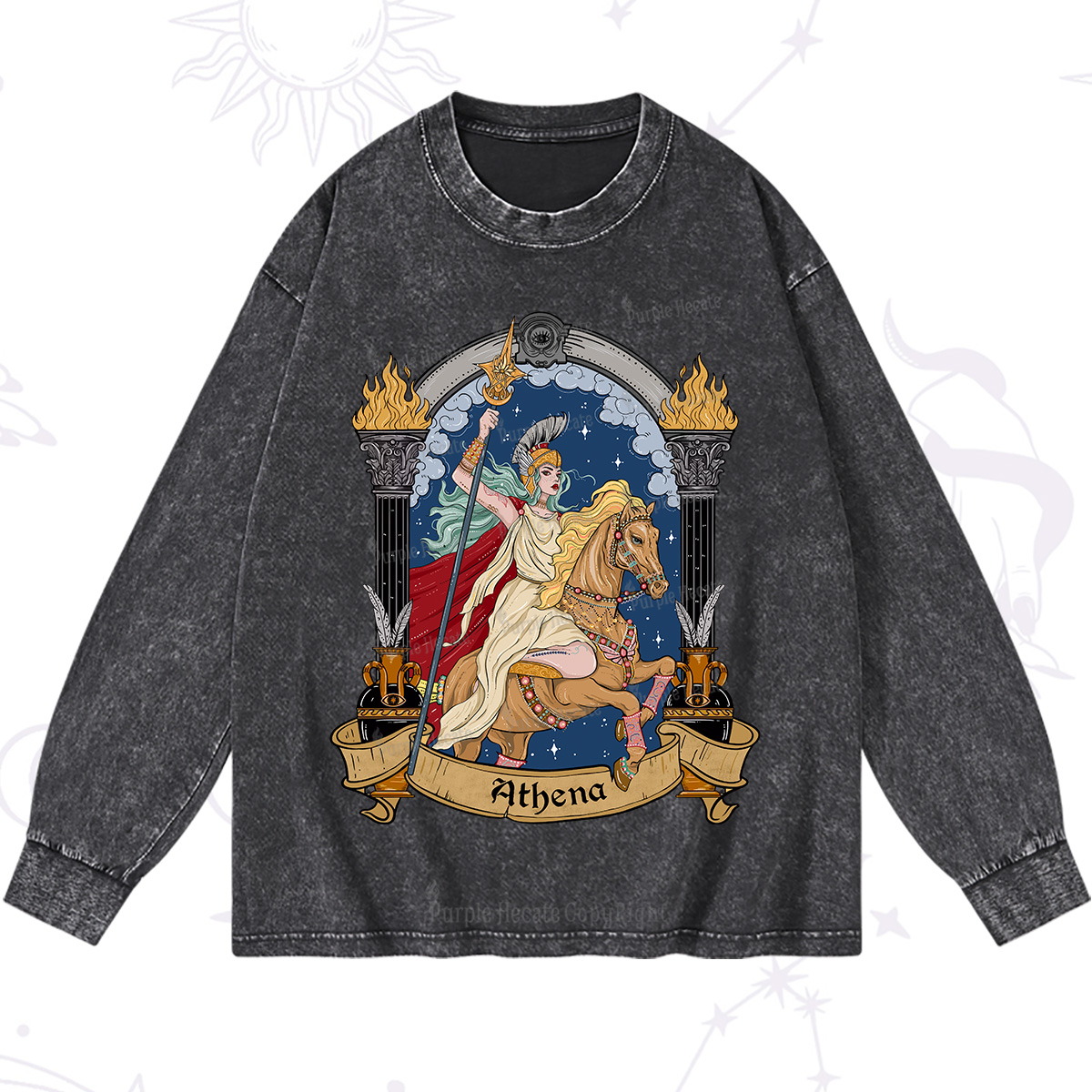 Purplehecate The Mighty Goddess Athena Washed Long Sleeve Shirt