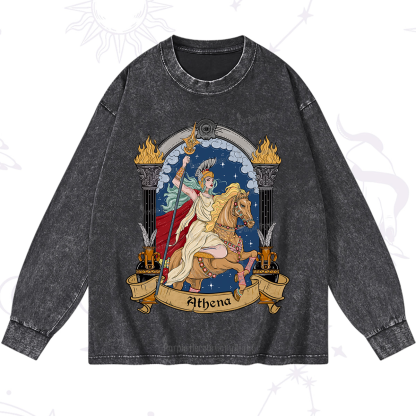 Purplehecate The Mighty Goddess Athena Washed Long Sleeve Shirt