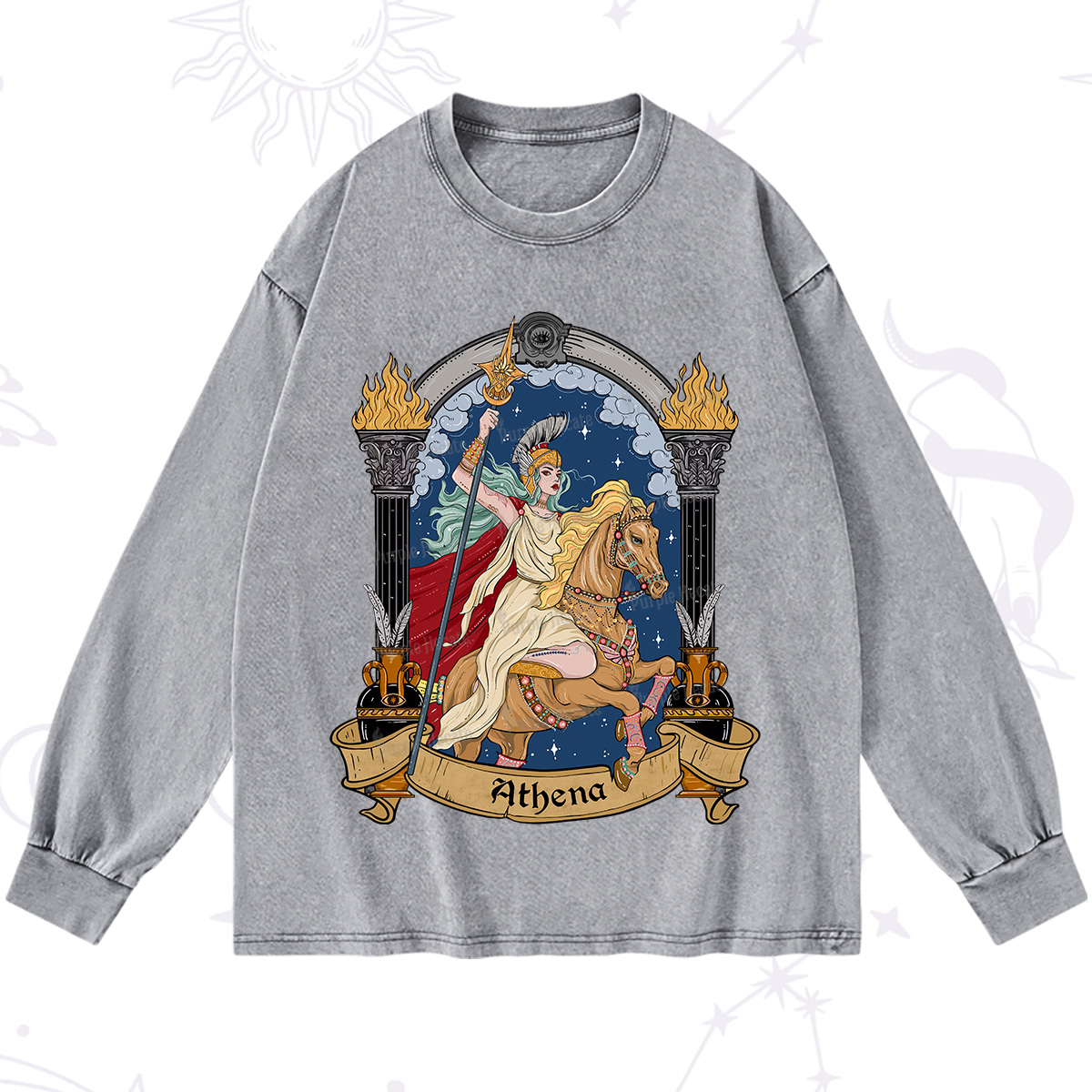 Purplehecate The Mighty Goddess Athena Washed Long Sleeve Shirt