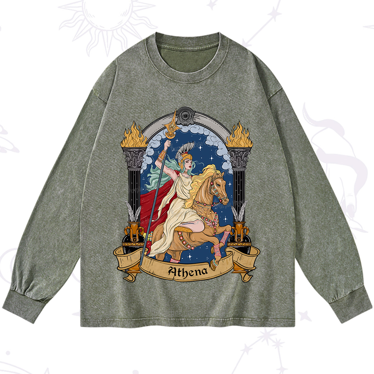 Purplehecate The Mighty Goddess Athena Washed Long Sleeve Shirt