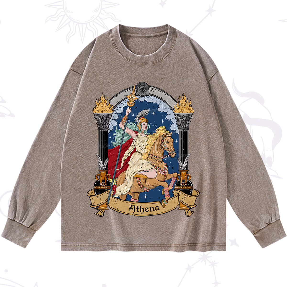 Purplehecate The Mighty Goddess Athena Washed Long Sleeve Shirt