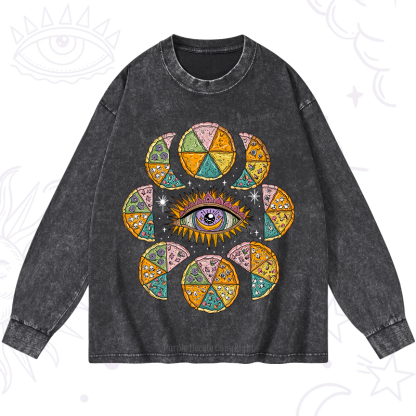 Purplehecate Moon Phase Pizza Washed Long Sleeve Shirt