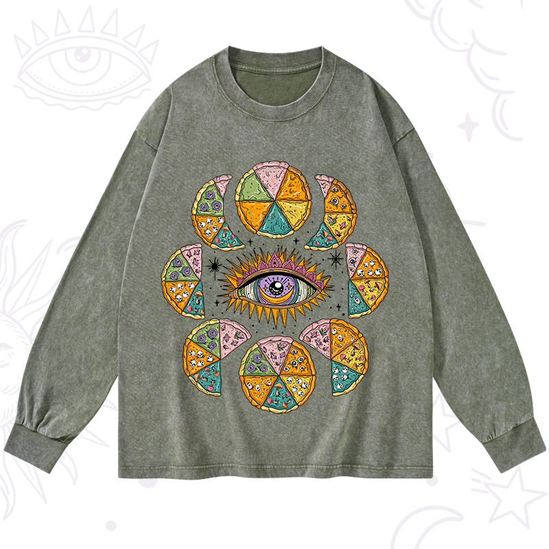 Purplehecate Moon Phase Pizza Washed Long Sleeve Shirt