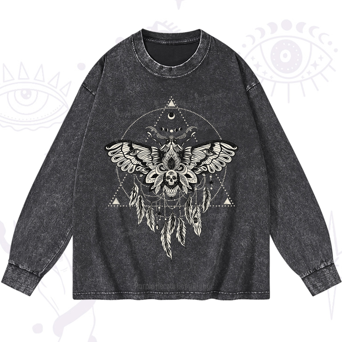 Purplehecate Mystical Luna Moth Washed Long Sleeve Shirt