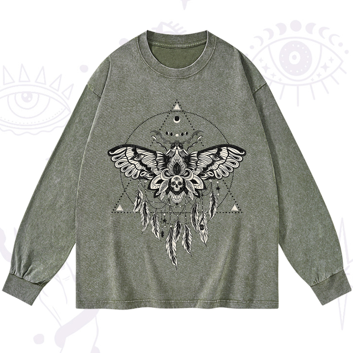 Purplehecate Mystical Luna Moth Washed Long Sleeve Shirt