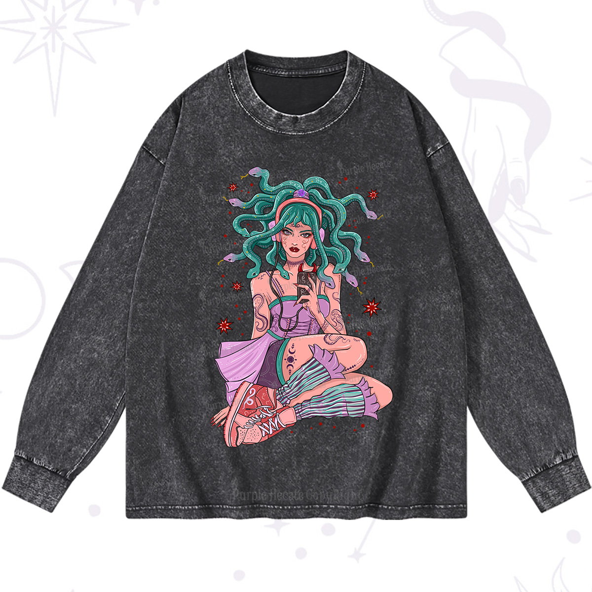 Purplehecate Gorgon Medusa Washed Long Sleeve Shirt