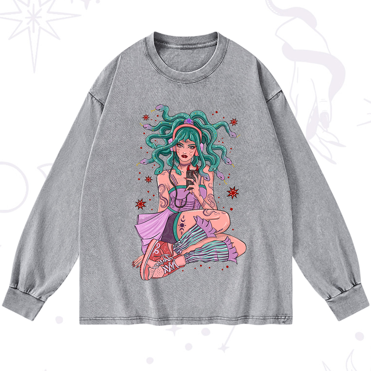 Purplehecate Gorgon Medusa Washed Long Sleeve Shirt