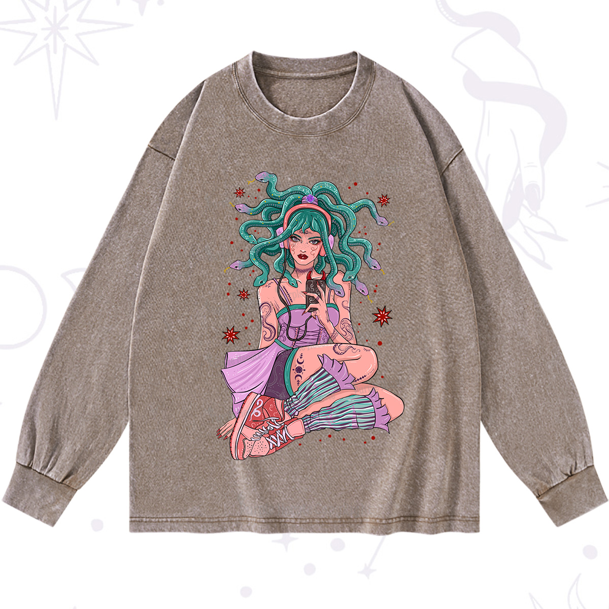 Purplehecate Gorgon Medusa Washed Long Sleeve Shirt