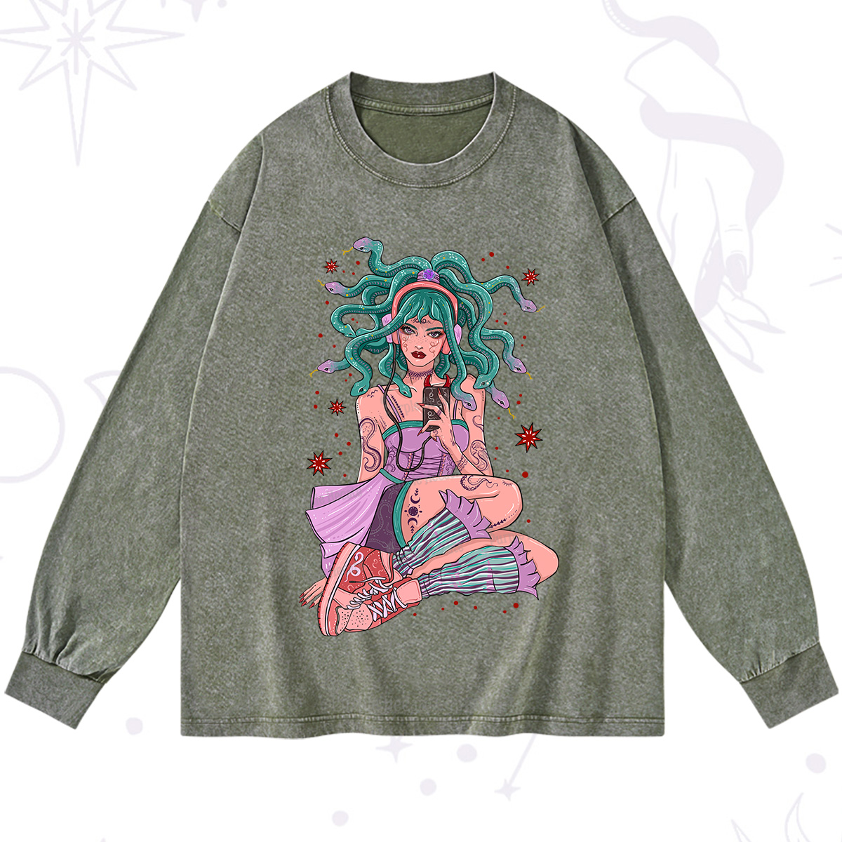 Purplehecate Gorgon Medusa Washed Long Sleeve Shirt