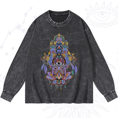 Purplehecate Hamsa Evil Eye Washed Long Sleeve Shirt
