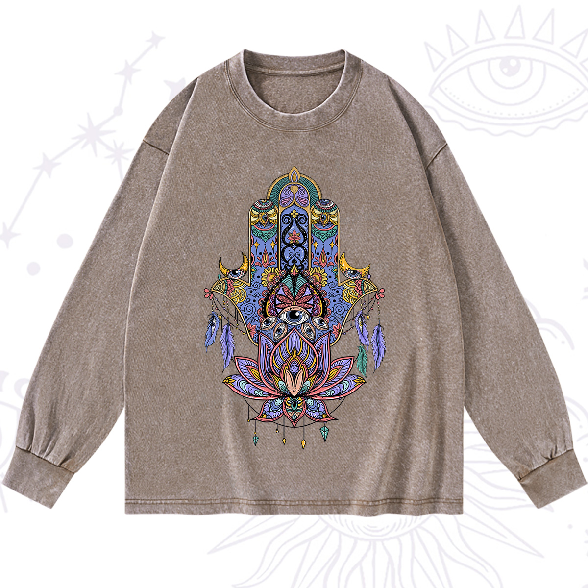 Purplehecate Hamsa Evil Eye Washed Long Sleeve Shirt