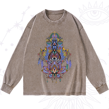 Purplehecate Hamsa Evil Eye Washed Long Sleeve Shirt