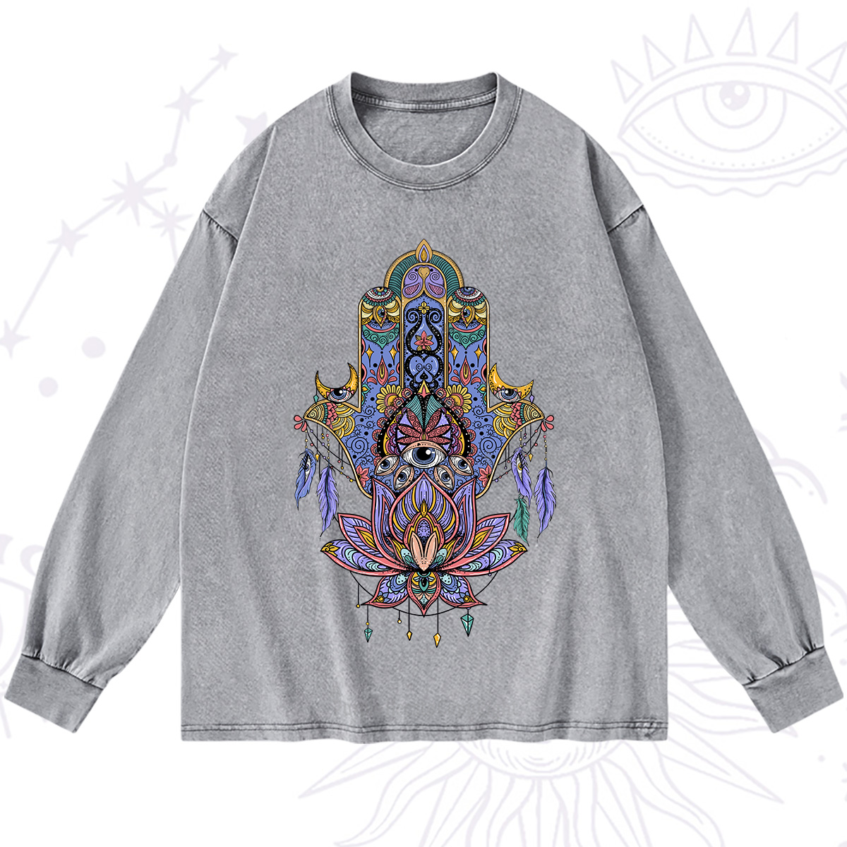 Purplehecate Hamsa Evil Eye Washed Long Sleeve Shirt