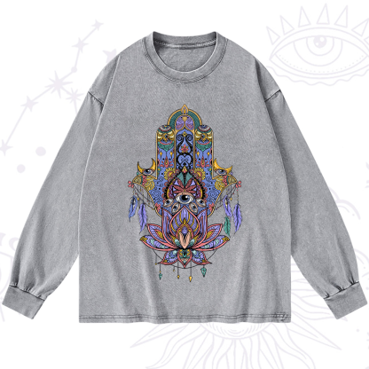 Purplehecate Hamsa Evil Eye Washed Long Sleeve Shirt