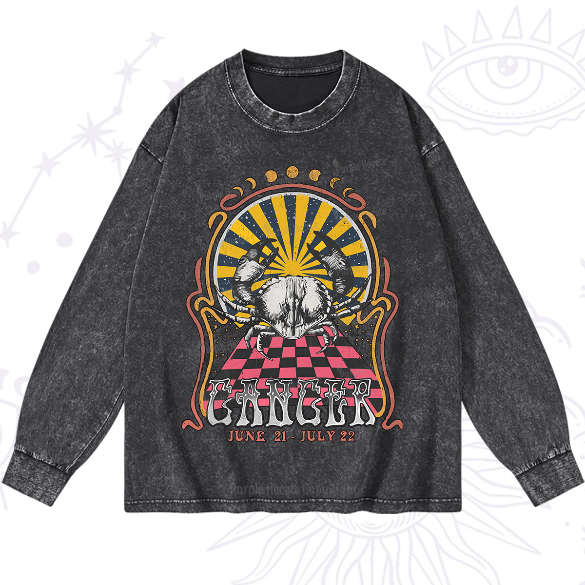 Purplehecate Cancer Crew Zodiac Washed Long Sleeve Shirt