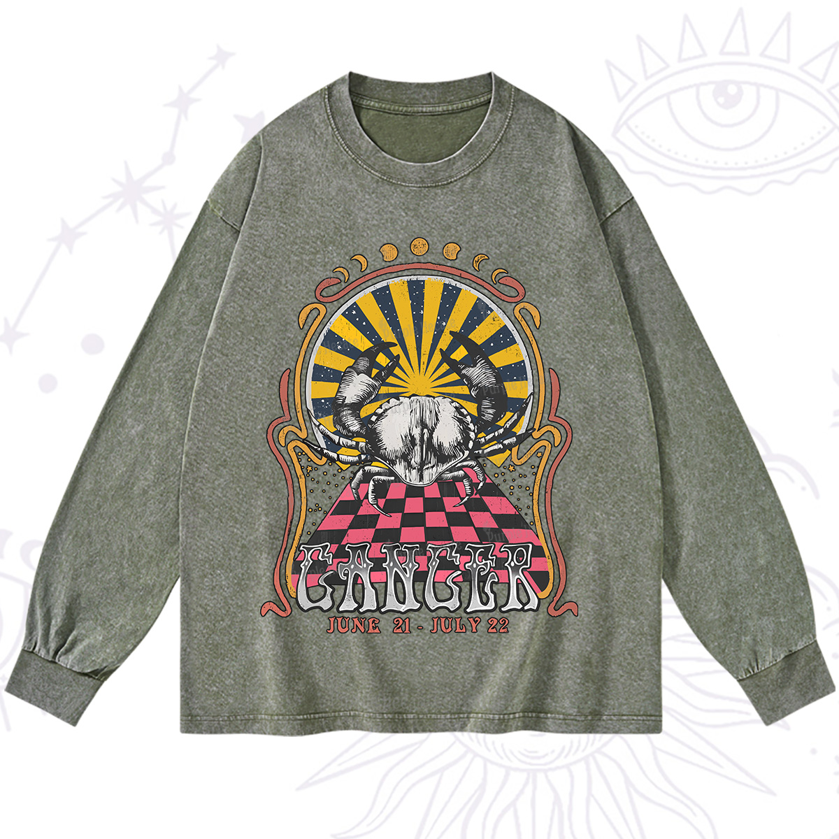 Purplehecate Cancer Crew Zodiac Washed Long Sleeve Shirt