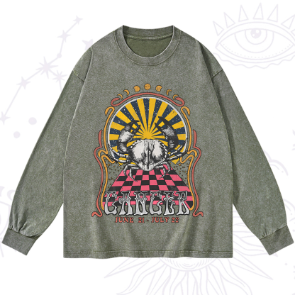 Purplehecate Cancer Crew Zodiac Washed Long Sleeve Shirt