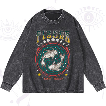 Purplehecate Pisces Crew Zodiac Washed Long Sleeve Shirt