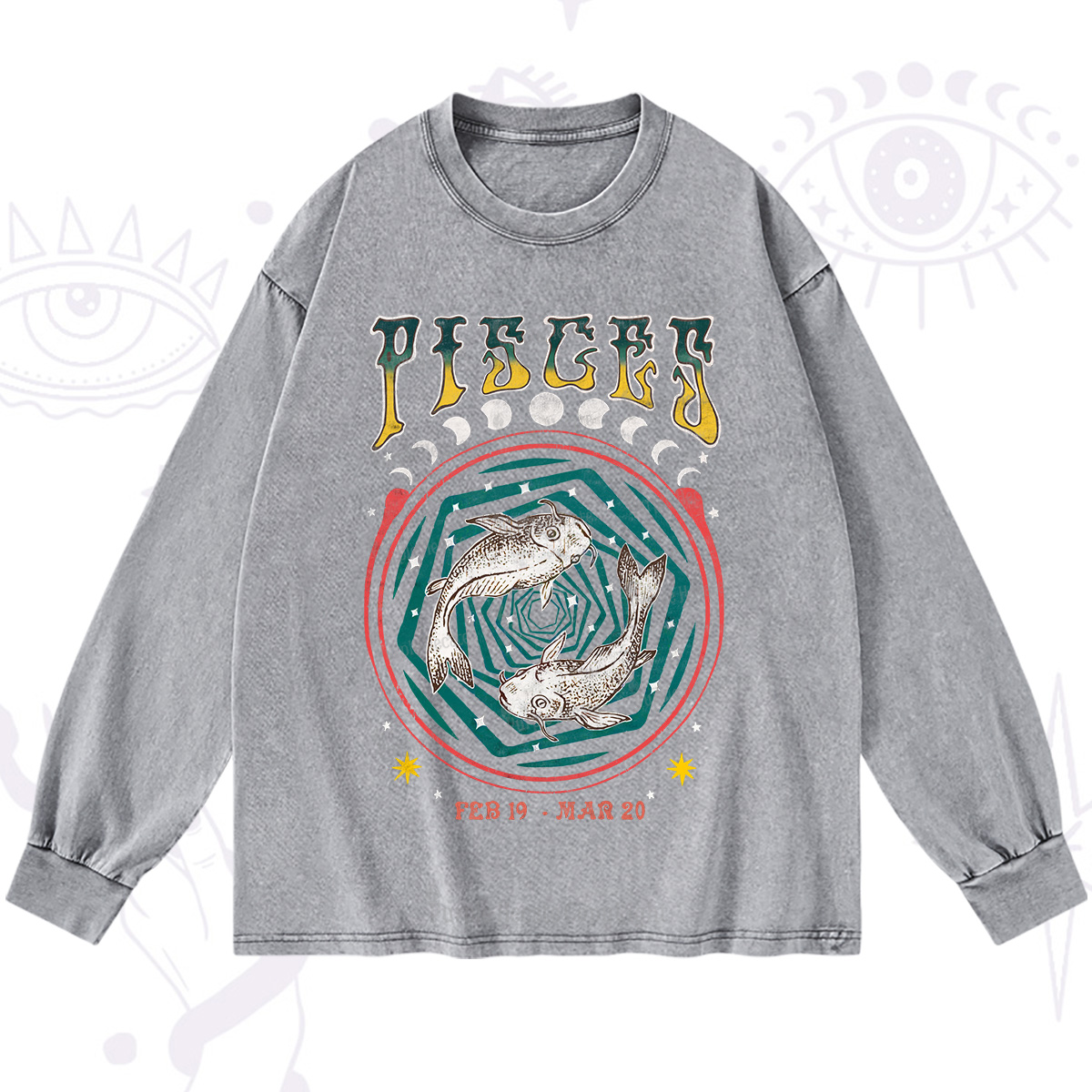 Purplehecate Pisces Crew Zodiac Washed Long Sleeve Shirt