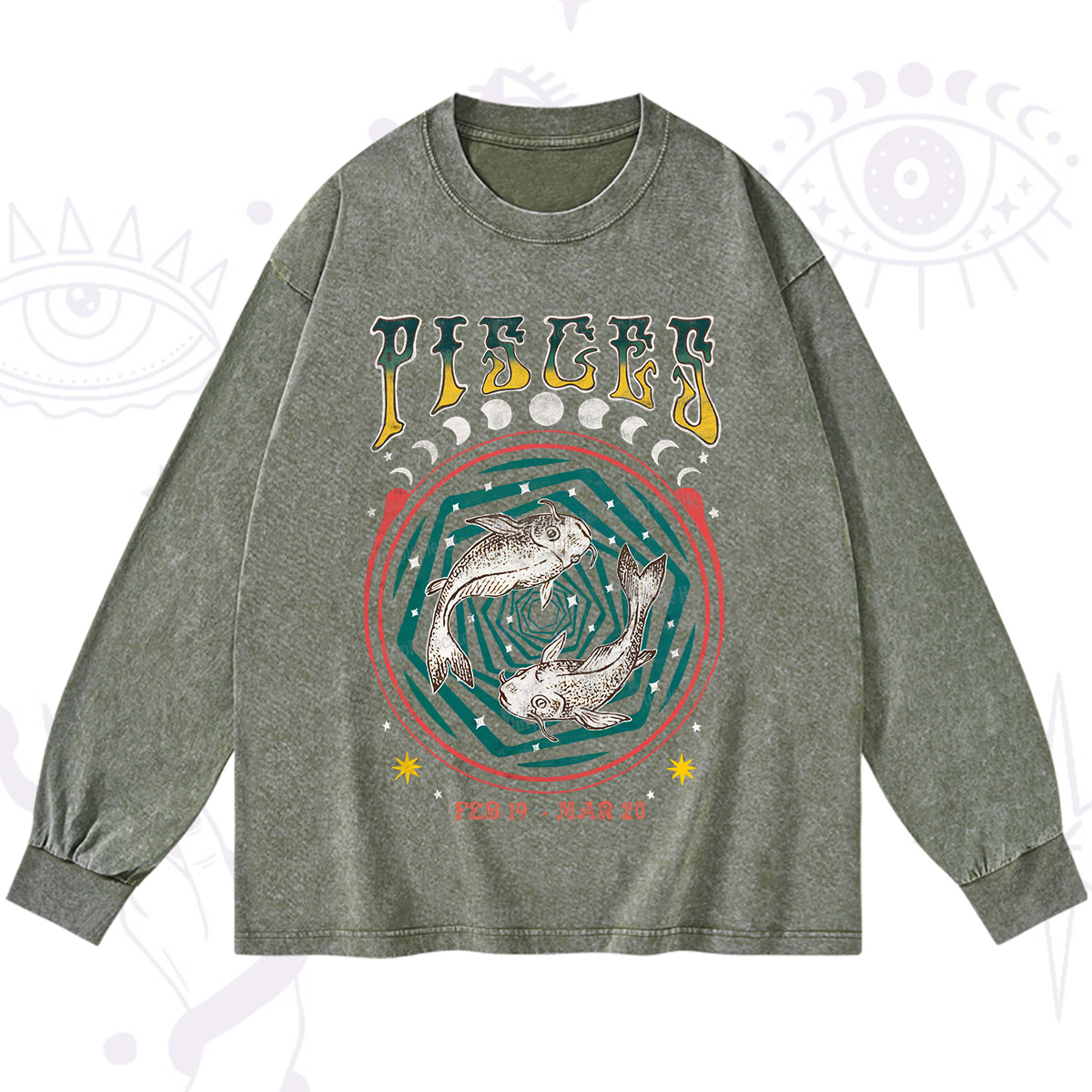 Purplehecate Pisces Crew Zodiac Washed Long Sleeve Shirt