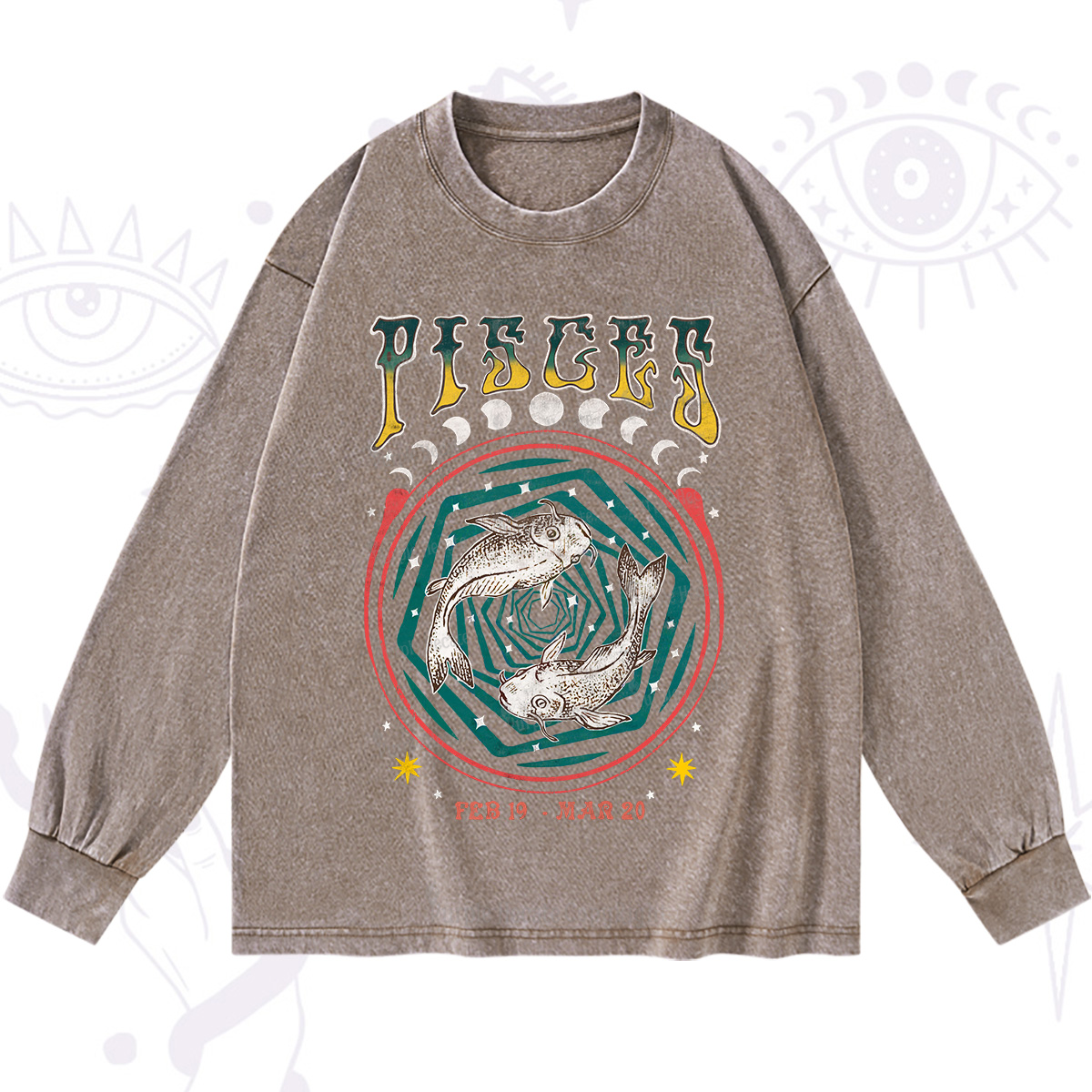 Purplehecate Pisces Crew Zodiac Washed Long Sleeve Shirt