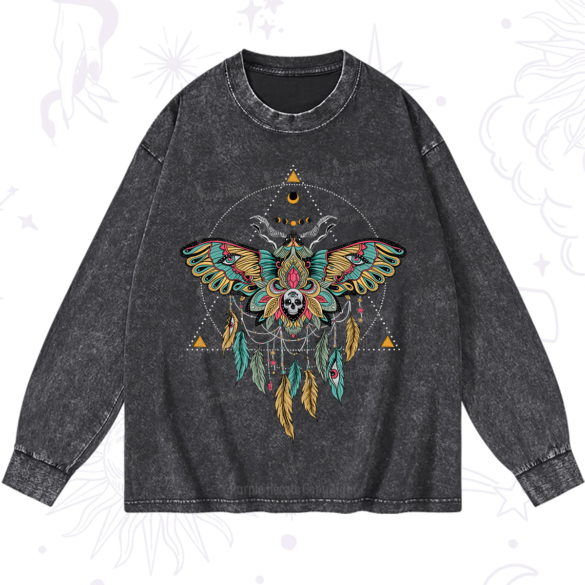 Purplehecate Dreamcatcher Moth Wings Washed Long Sleeve Shirt