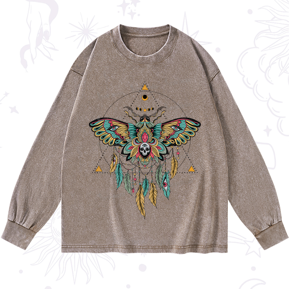 Purplehecate Dreamcatcher Moth Wings Washed Long Sleeve Shirt