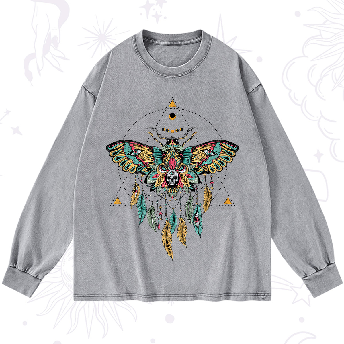 Purplehecate Dreamcatcher Moth Wings Washed Long Sleeve Shirt