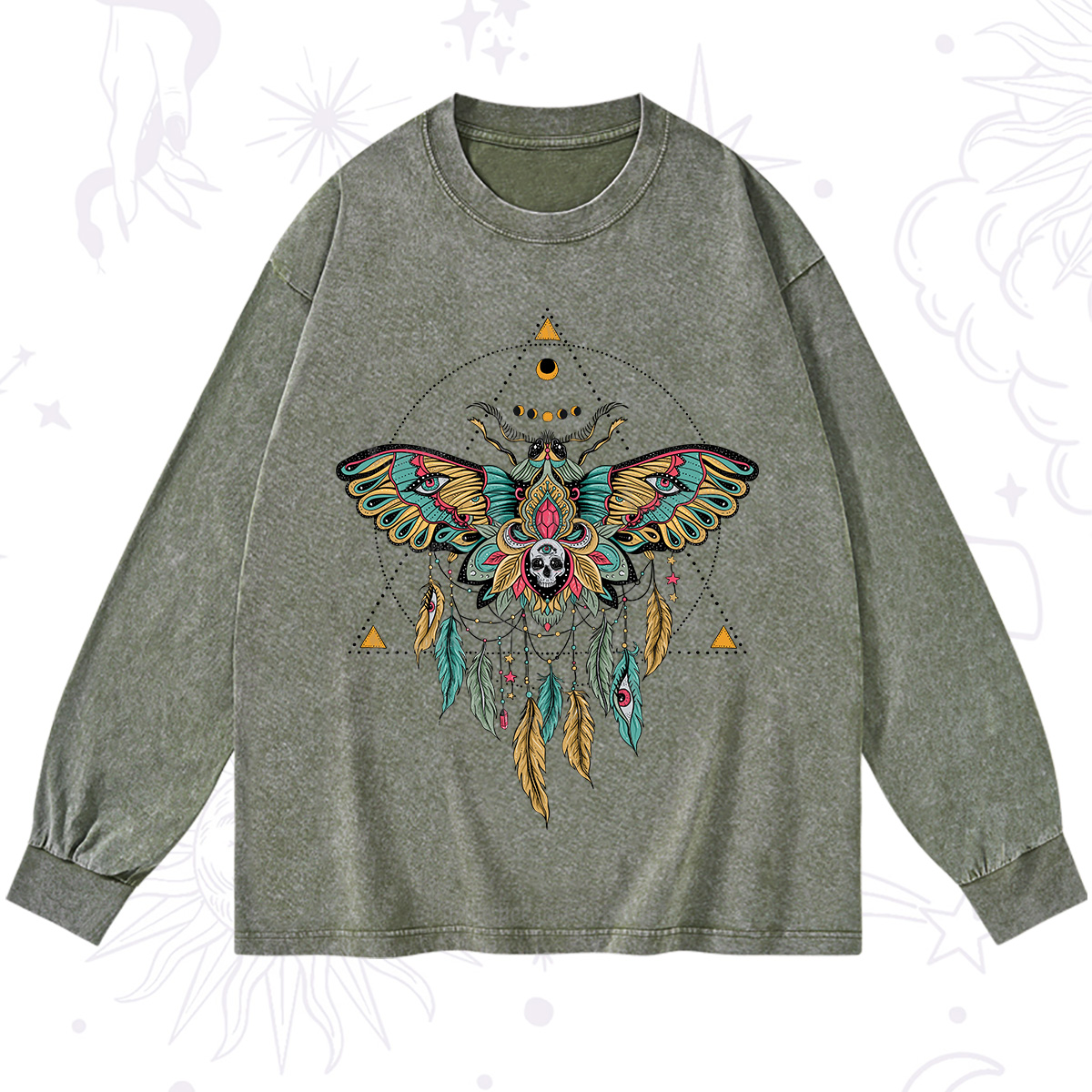 Purplehecate Dreamcatcher Moth Wings Washed Long Sleeve Shirt